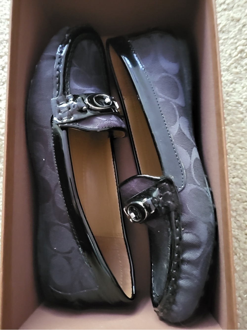 Coach Black Signature Logo Loafers with Silver Buckle - Picture 2 of 4